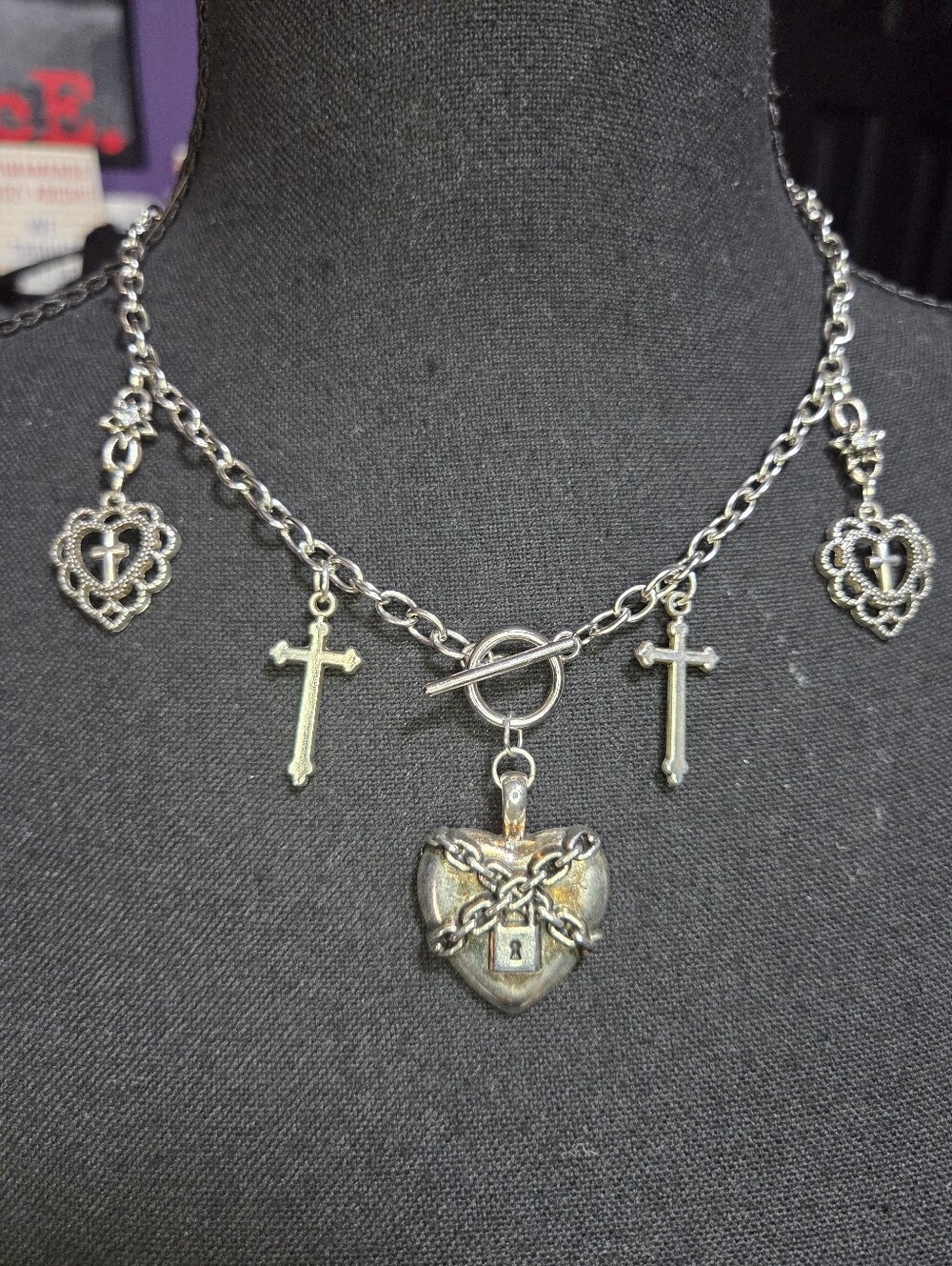Handmade Silver Heart Locket Charm Necklace Goth Emo Punk Cross Stainless Steel